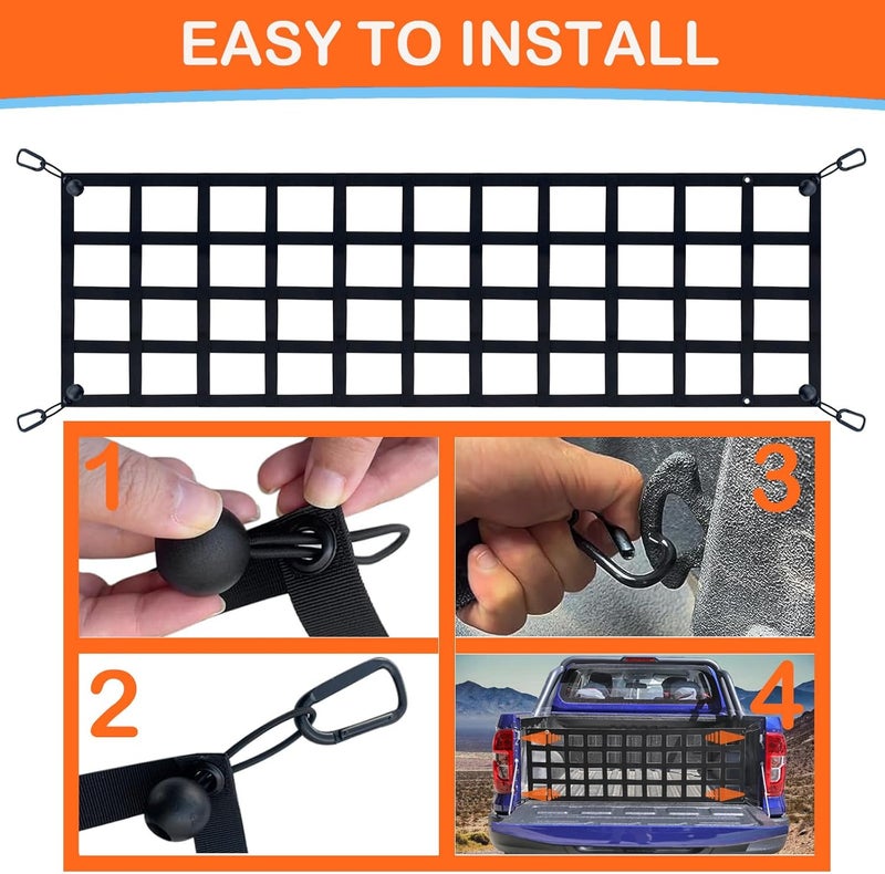 MIYIMORE Easy-to-Use Full-Size Pickup Truck Tailgate Net, 60" x 18" Heavy-Duty Tailgate Cargo Net for All-Weather Use, Suitable for Ford, Chevrolet, Toyota, GMC, RAM, Tacoma, etc. Black - Image 3